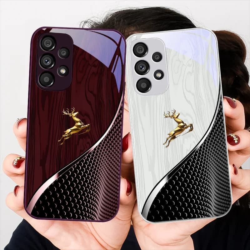 Elegant Wood Grain Deer For Samsung Galaxy S24 Plus S20 21 FE S23 Ultra S8 9 A70 72 73 50 51 52 53 Tempered Glass Phone Case