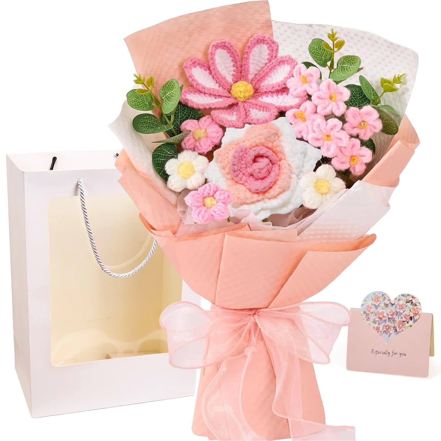 Artificial Flowers Handmade Crochet Flower Bouquet Soft Cotton Yarn No Maintenance Teachers' Day gift Graduation Gift