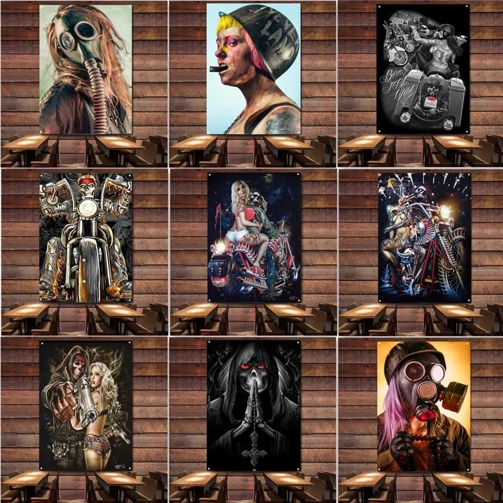 Creepy Tattoo Art Poster Wall Chart Vintage Decor Banner Tapestry Hot Girl Skull Art Flag with 4 Grommets Custom Personalized