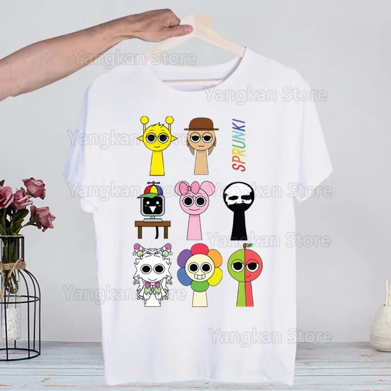 Sprunki Plush T Shirts for Guys O-Neck Short Sleeve Regular Mens Height Quality Men Hip-Hop Tee Shirt