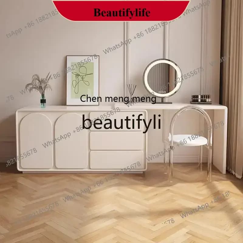 D178  Cream wind bedside dresser chest cabinet integrated bedroom TV cabinet makeup table