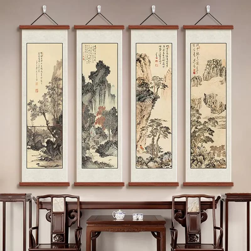 Wabi-Sabi Aesthetic Mural, Eastern Culture Canvas Wall Art for Background, Decor for Tea House, Spa, Gallery & Meditation Room
