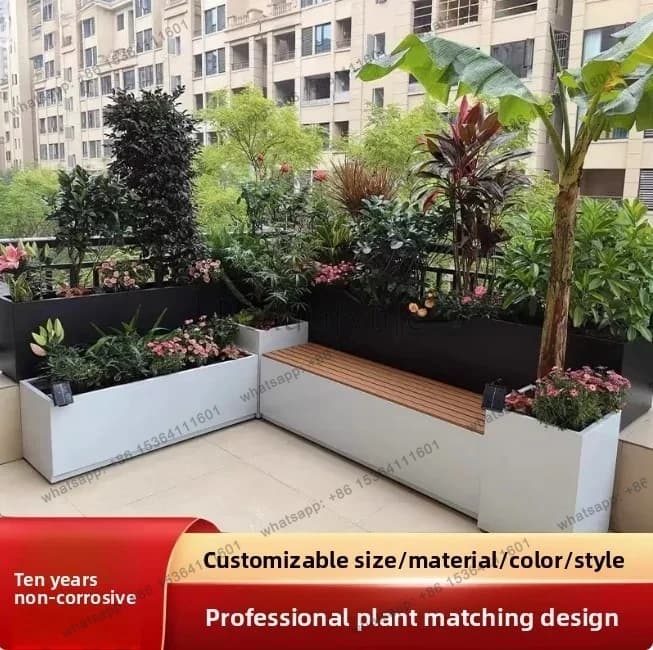 outdoor stainless steel seat flower box shopping mall flower pool outdoor seat combination flower bed