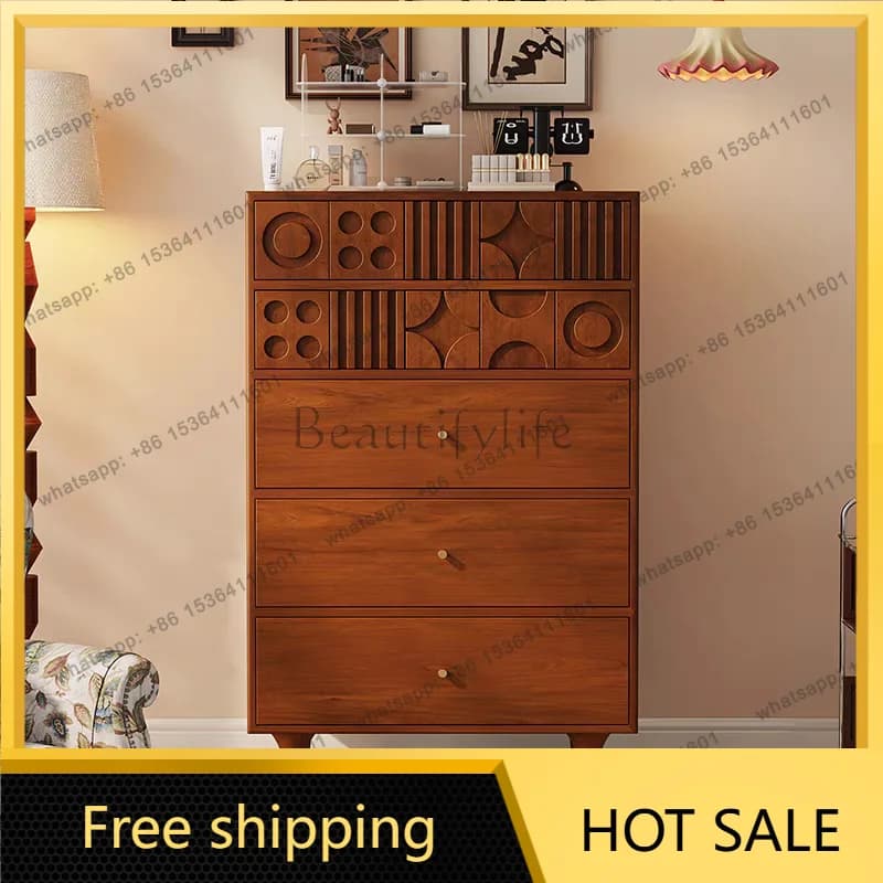 PJ French solid wood chest medium antique storage retro locker
