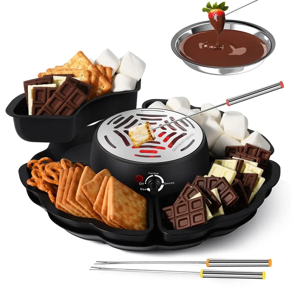 Chocolate cheese electric hot pot marshmallow electric barbecue grill 2-in-1 with fruit snack plate for home use