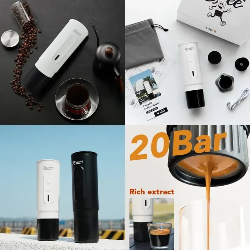 Mini Portable Espresso Coffee Maker Quick Brew Machine for Car Office & Outdoor Use Fast Charging Electric Power Source