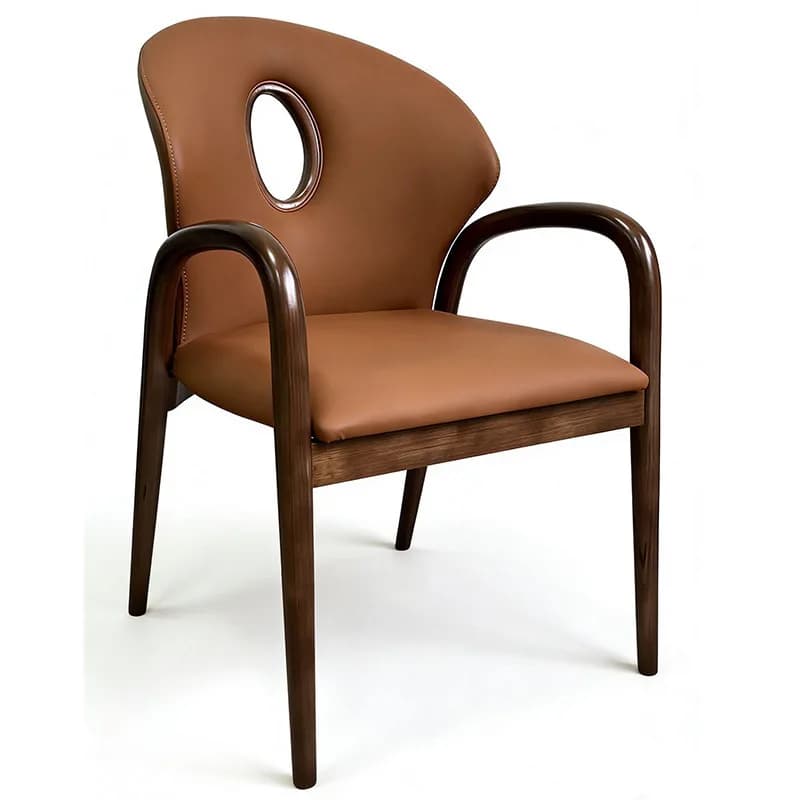 LTT retro solid wood dining chair home premium armrest back chair single leisure chair