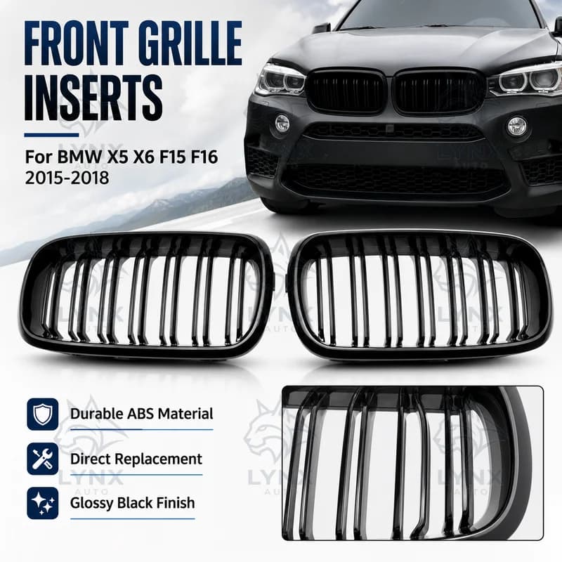 For BMW X5 X6 F15 F16 2015-2018 Double Line Glossy Black Front Grille Radiator Grille Insert Compatible Auto Parts