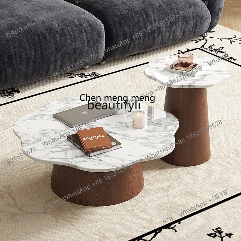 Petal Marble Coffee Table Walnut Color Living Room French Retro Small Apartment Designer