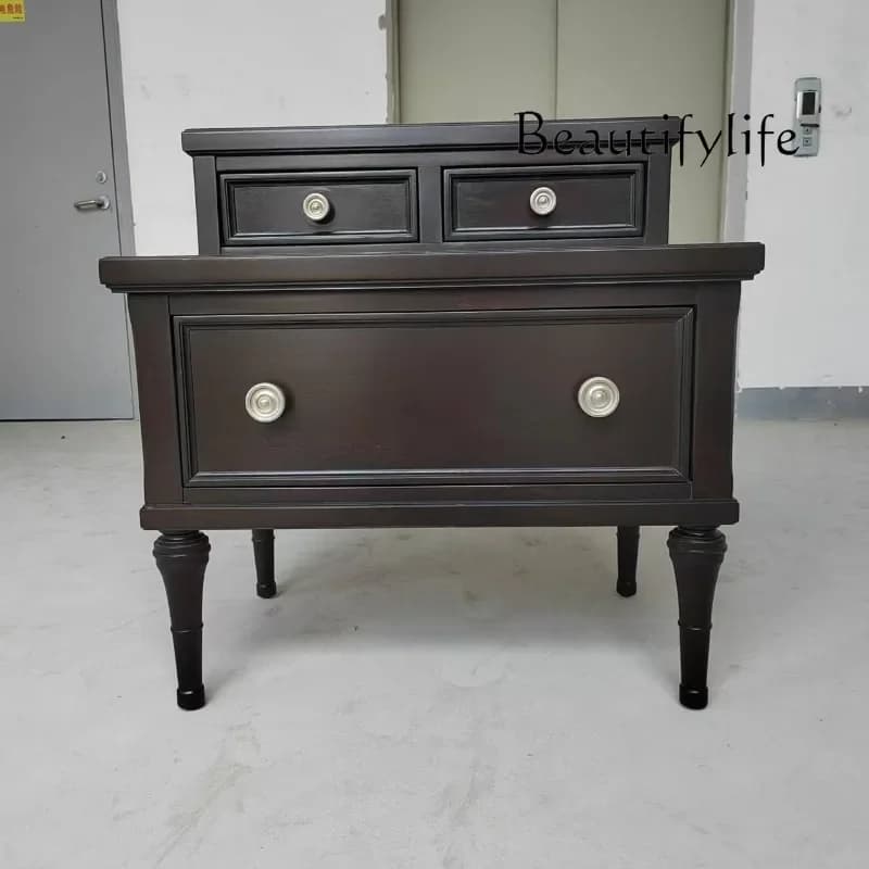 M American Rural Light Luxury Bedside Table, Imported Walnut + Cherry Wood Flakes