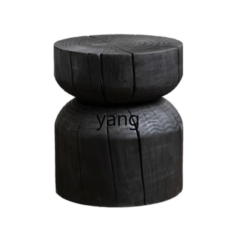 LMMLiving Room Creative Solid Wood Low Stool B & B Retro Side Table Decoration