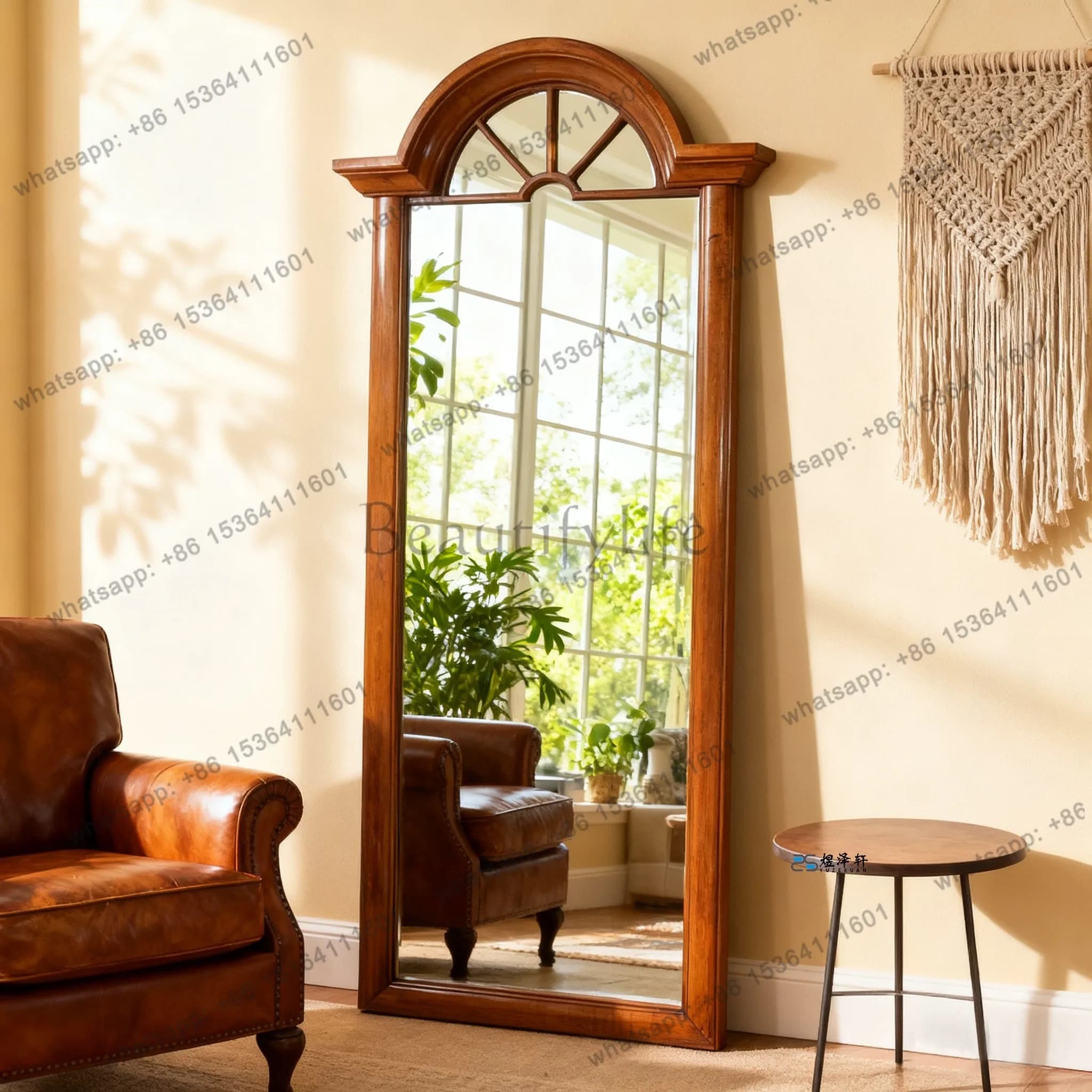 French retro arched full-body mirror American pastoral style home floor-to-ceiling mirror medieval wall hanging