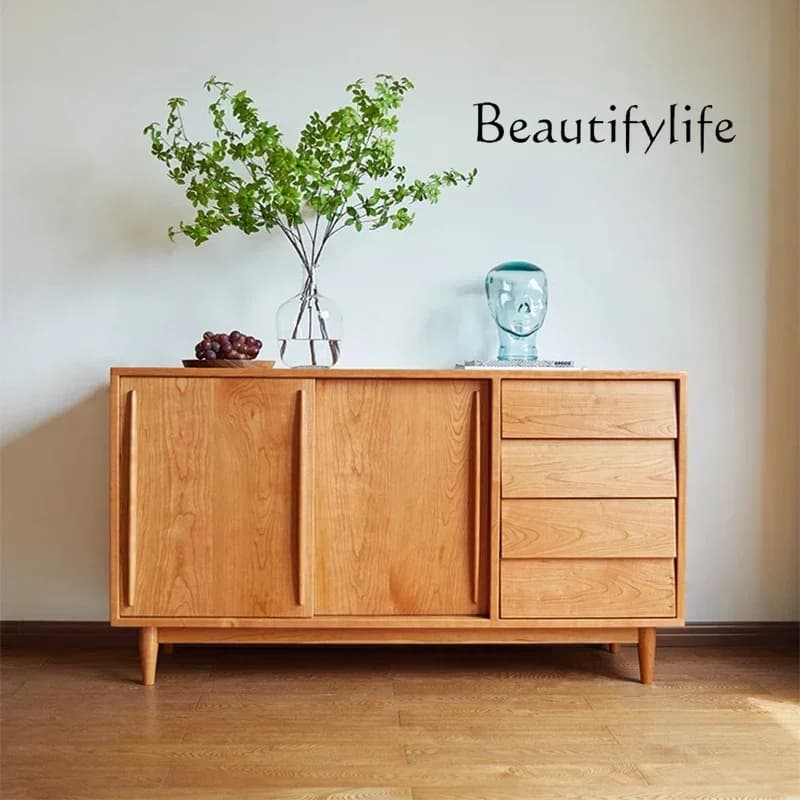 X Nordic Cherrywood Sideboard Cabinet Living Room Solid Wood Entrance Cabinet Bedroom Wood Color Storage Cabinet