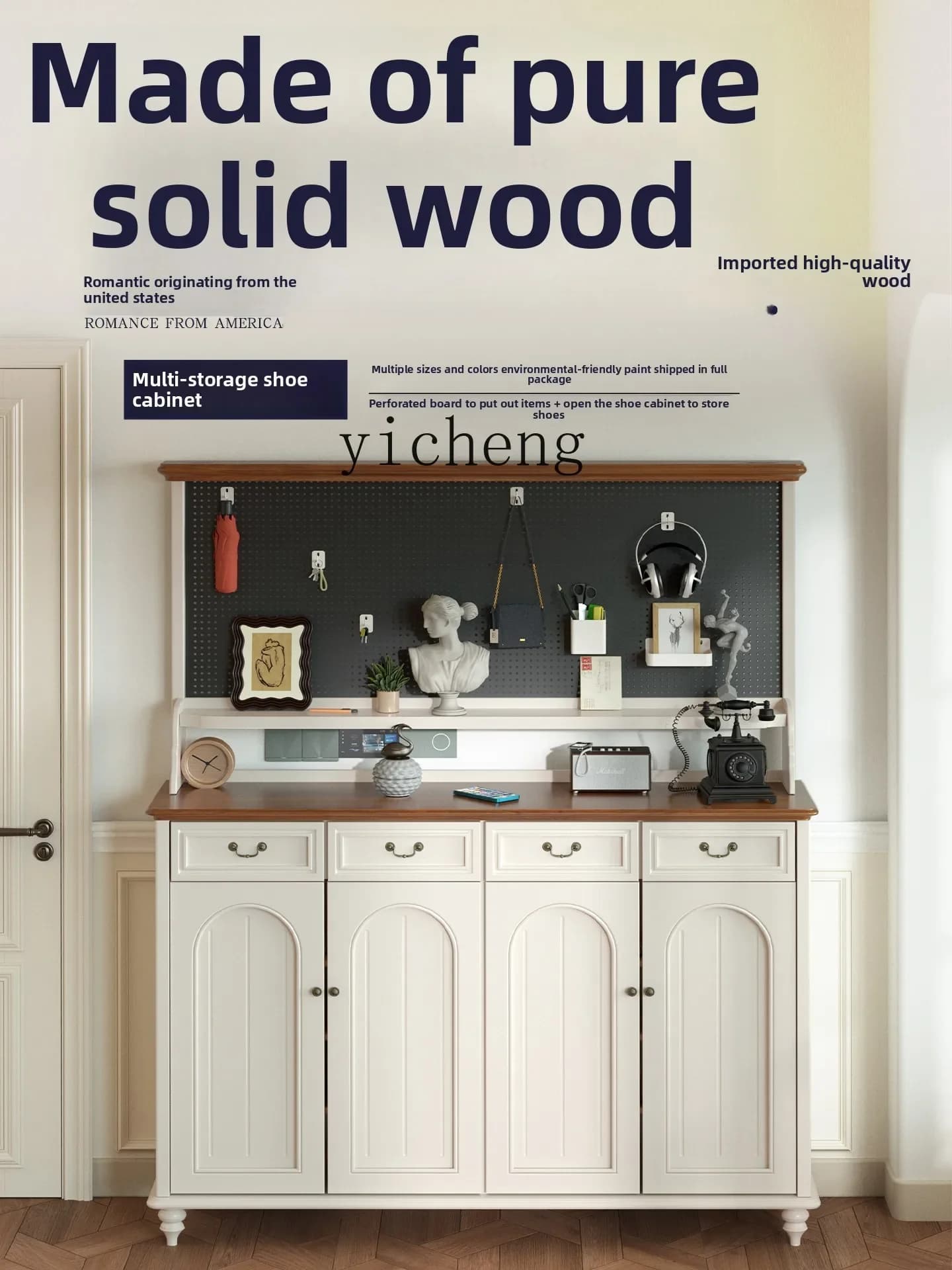 Pure Solid Wood Entrance Hole Board With Coat Rack Entry Entrance Multi-layer Large-capacity Shoe CabinetD9