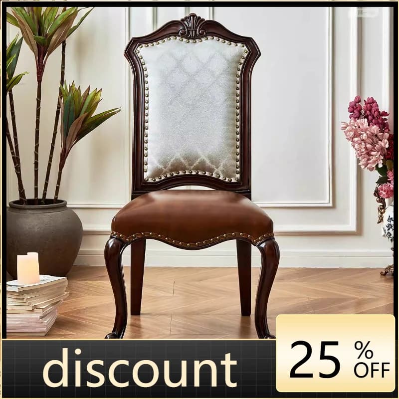 LMM solid wood retro style fabric leather gold silk teak dining room with armchair