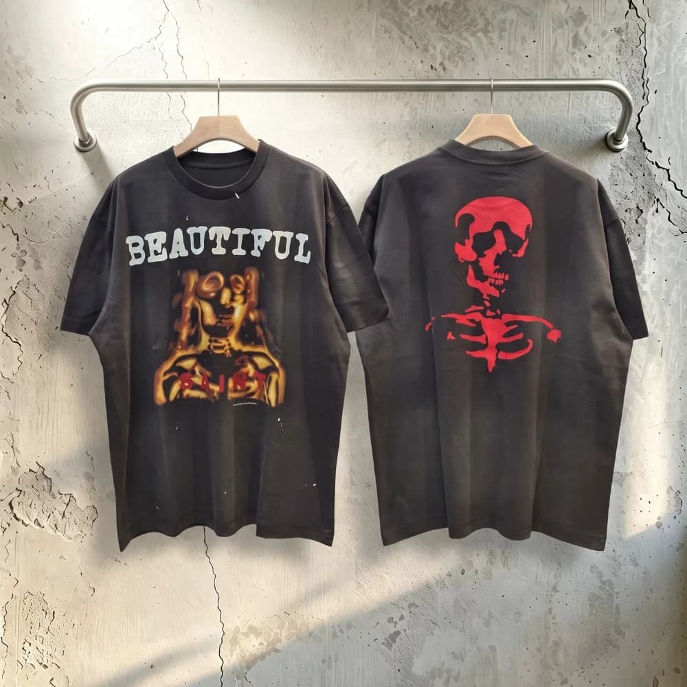 26FW New Vintage Saint Loose Streetwear Hip Hop Tee Four Season Cotton Brand Tops Casual Oversize Sport Washed T-shirt for Men