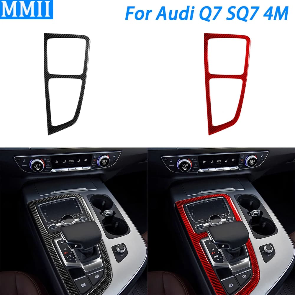 For Audi Q7 SQ7 4M 2016-2019 Accessories Real Carbon Fiber Center Console Gear Shift Inner Frame Trim Cover Car Interior Sticker