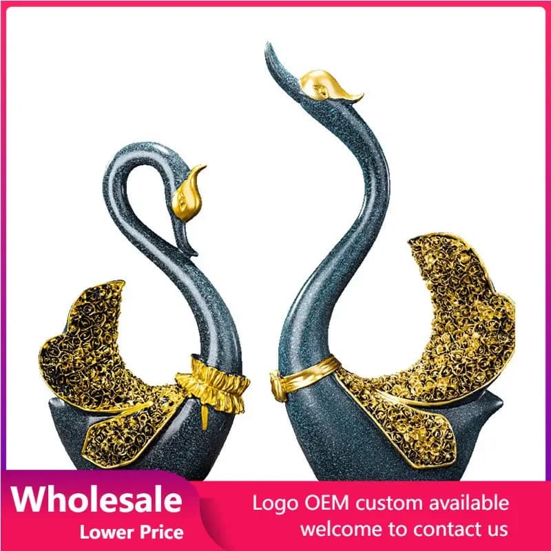Home Decoration Accessories European Luxury Creative Resin Swan Sculptures Crafts TV Cabinet Office Statues Wedding Gift