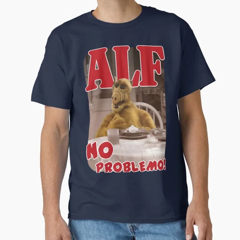 ALF no problem Funny 80s tv show Cute Alien tv series printed T Shirt for men 100% cotton large size Adult tops S-6XL