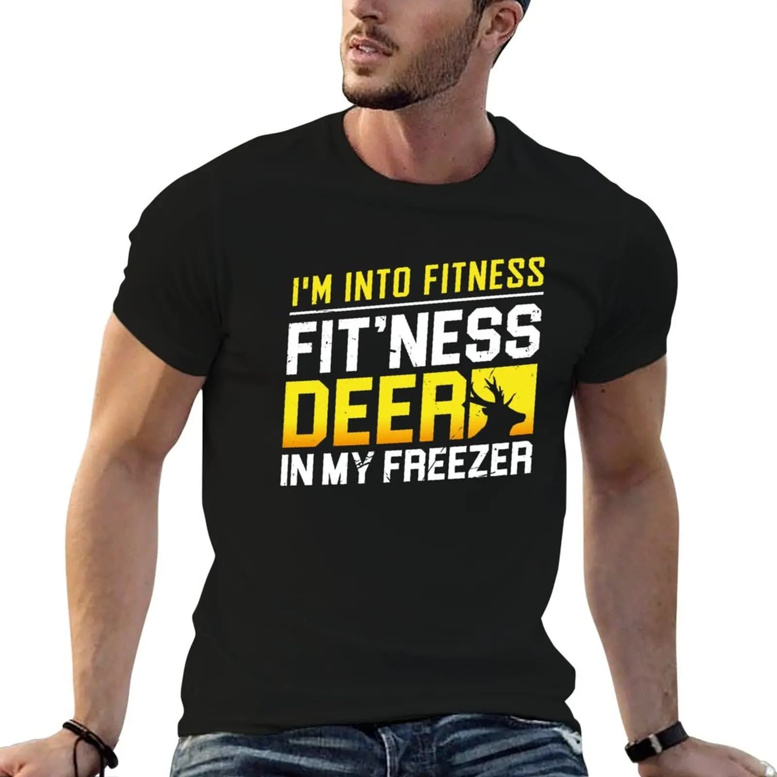 I'm into Fitness Deer In My Freezer T-Shirt boys animal print baggy shirts mens t shirts top quality