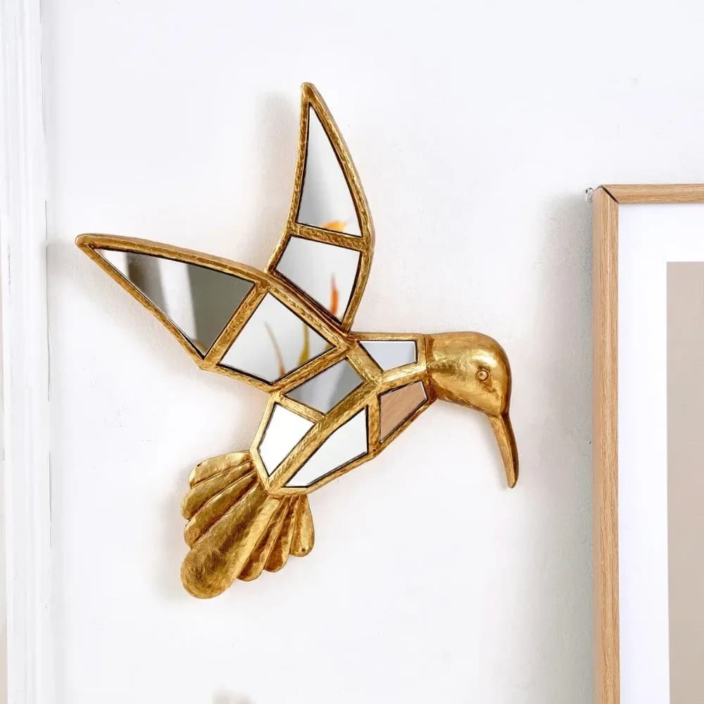 Golden Bird Mirror Wall Hanging Piece Resin Handicrafts Golden Hummingbird Background Wall Decoration Mirror Hanging Piece