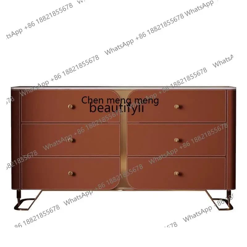 Saddle leatherdining side cabinet light luxury rock slab modern simple entrance high cabinet integrated against the wall storage