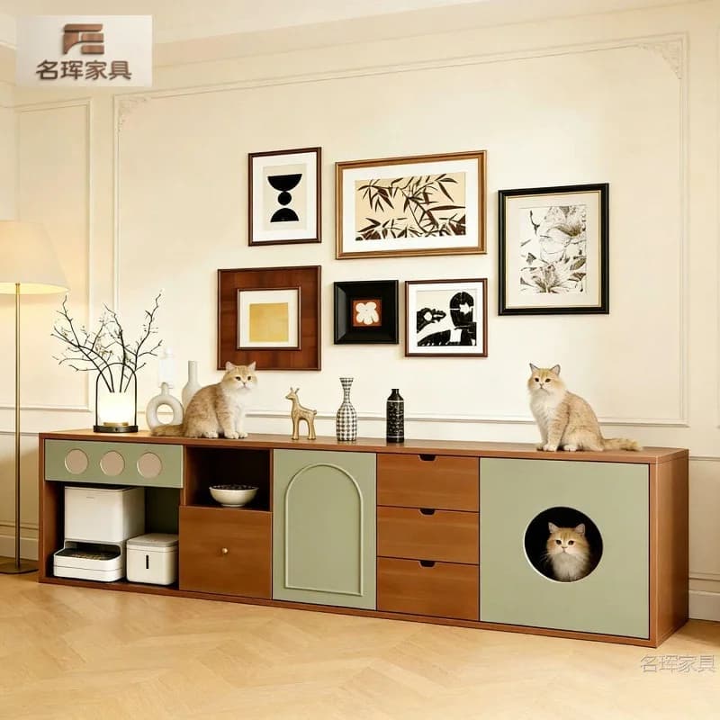 DSA high-value pet TV cabinet, cat bed integrated natural wood cream-style TV cabinet, used for living room and home use