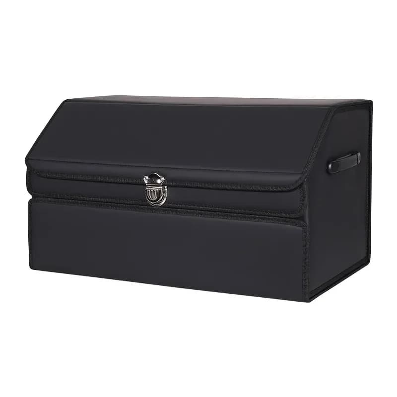 Large capacity car multi-purpose tool storage bag leather double-layer folding storage box car trunk storage box