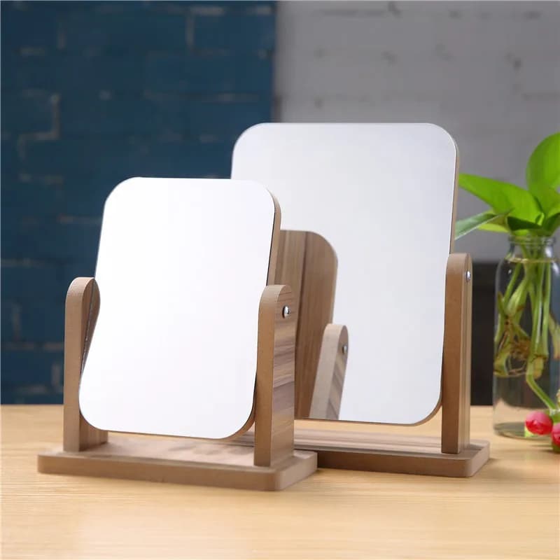 Fashion Decoration Mirror Save Space Minimalist Wooden Hand Travel Safe Vintage Portable Mirror Creative Spiegels Home Design