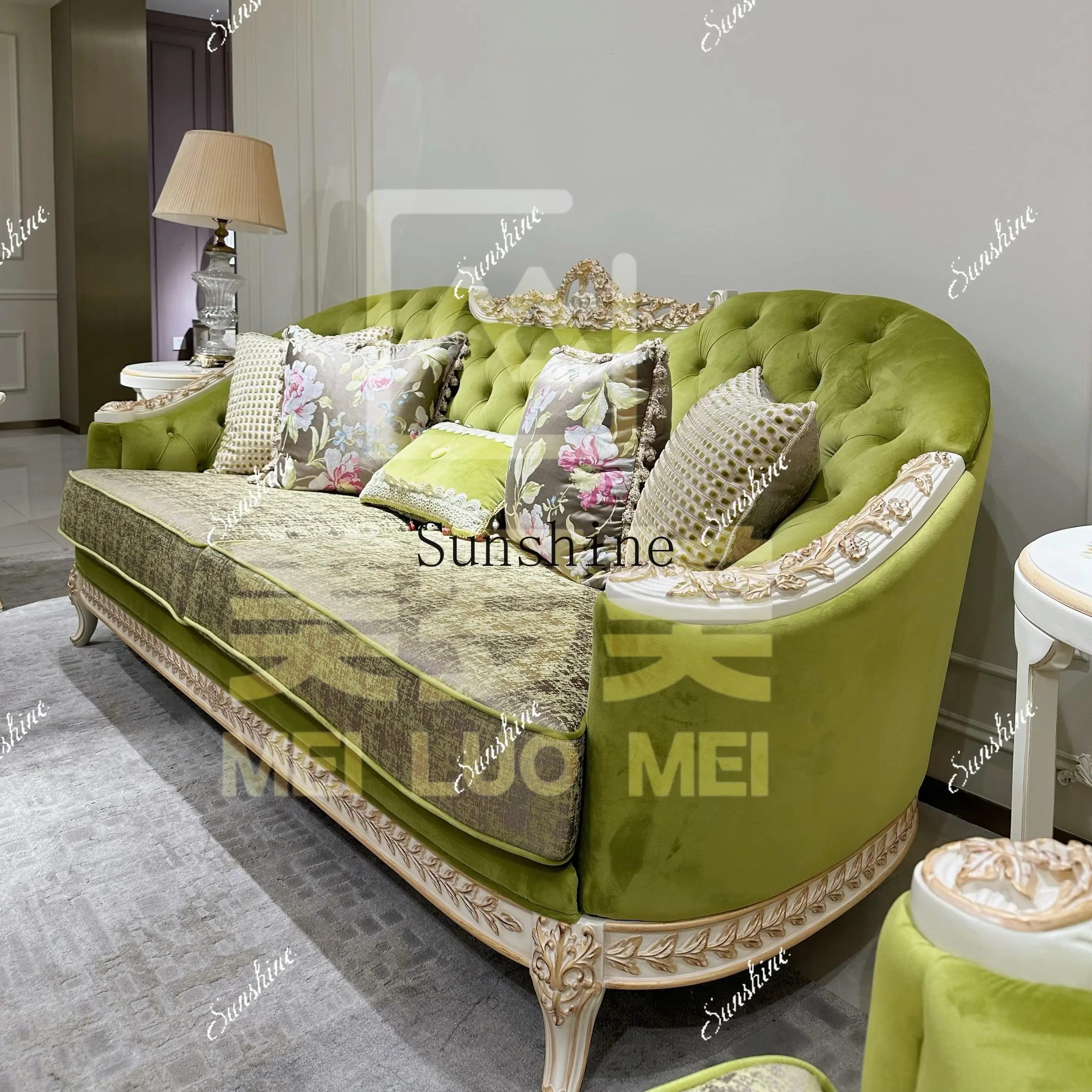 French cream wind solid wood carving flower sofa palace fashion villa living room fabric medium and small apartment  FT