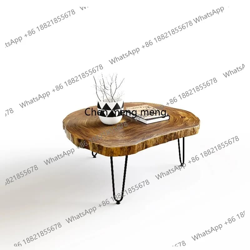 Factory Price Furniture Fashion Shape Oak Walnut Wooden Table Natural Round Slab Top Edge Coffee Table Classic