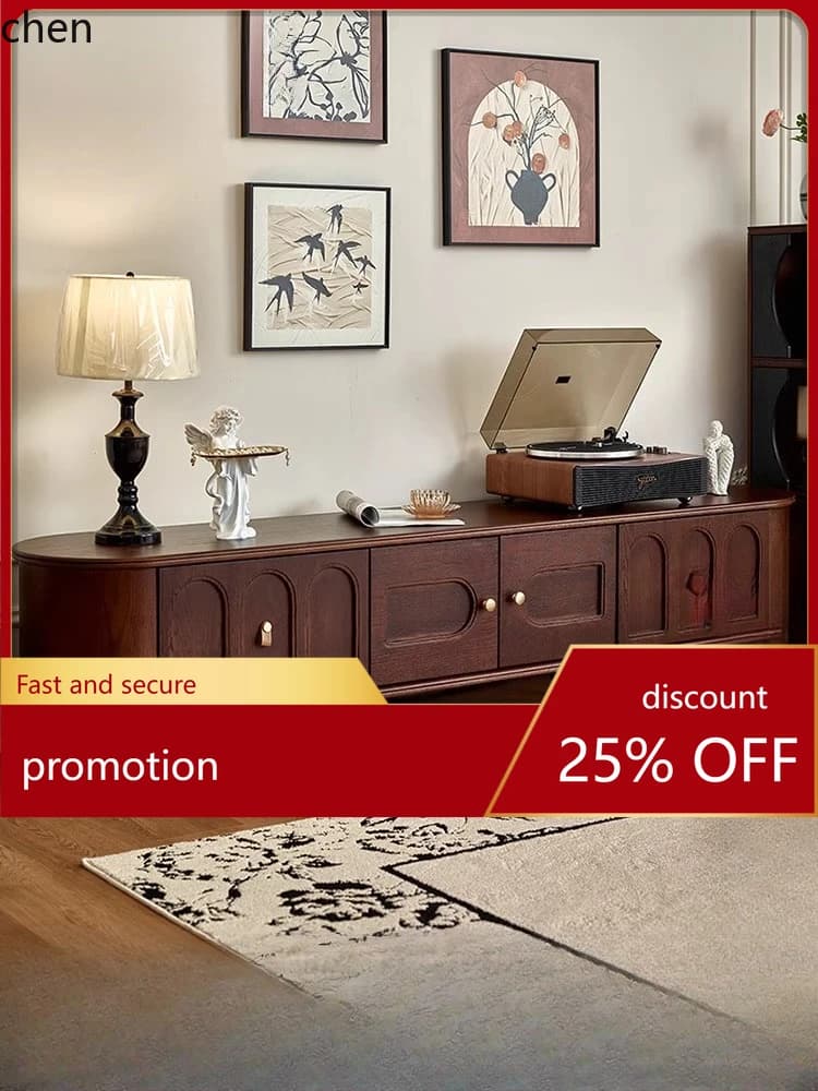 HT Retro Style Solid Wood TV Cabinet Living Room Vintage Style Floor Cabinet
