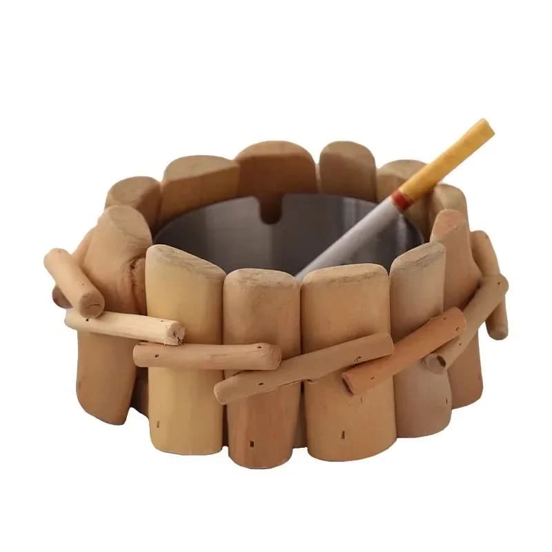 Log stainless steel ashtray, home living room creative personality Nordic modern office ashtray ornament