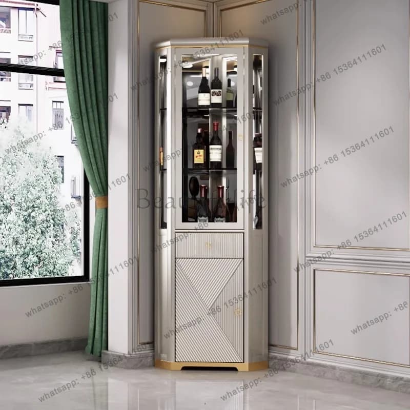 modern light luxury corner cabinet living room full solid wood glass wine cabinet champagne gold dining side cabinet