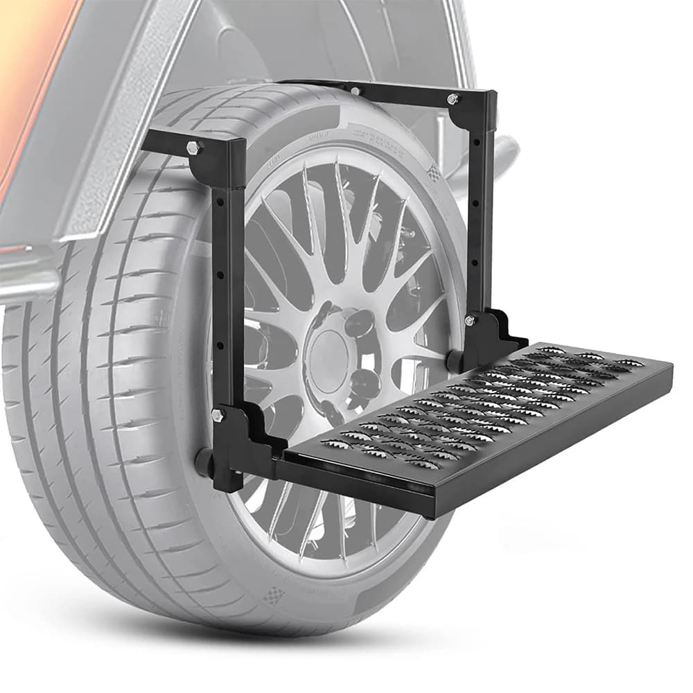 Car Ladders Folding Heavy Duty Tire Step for Truck SUV RV Non-Slip Steel Surface Adjustable to Fit Tire from 10-14 Inch 350 Lbs