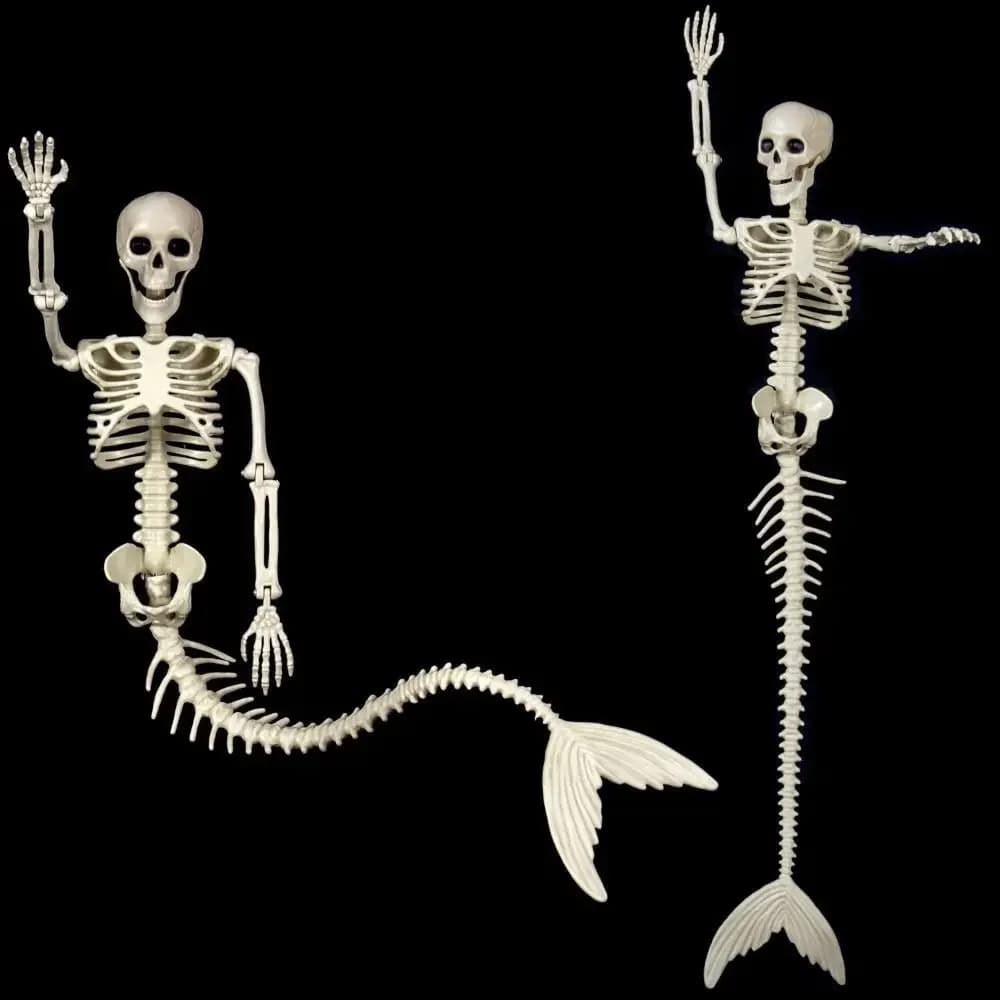 Portable Skeleton Mermaid ，Flexible Plastic Halloween Fish ， Decoration 80cm Fish Skeleton Statue Halloween
