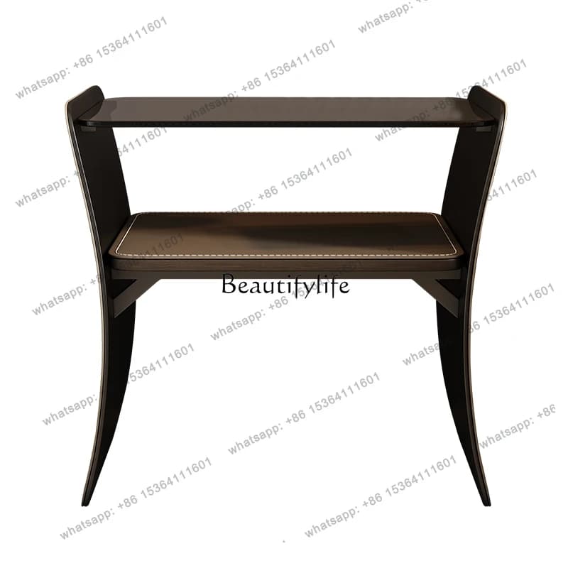 56Italian minimalist saddle leather bedroom creative steel frame glass bedside cabinet