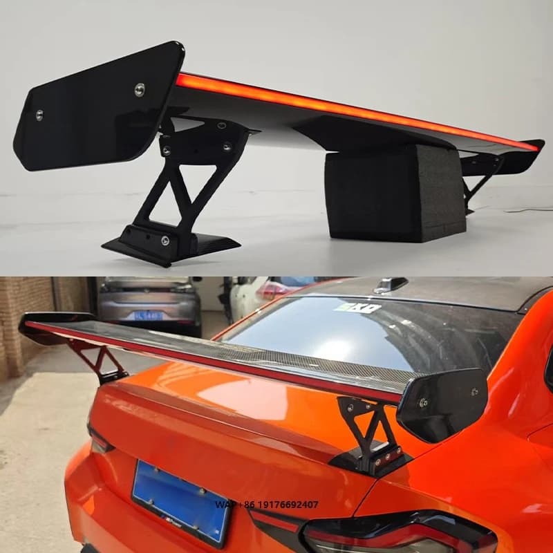 Dry Carbon Fiber LED Light Spoiler Track Wing Dry Carbon Spoiler Trunk Lip Splitter forBMW M2 G87 2Series G42 M240i