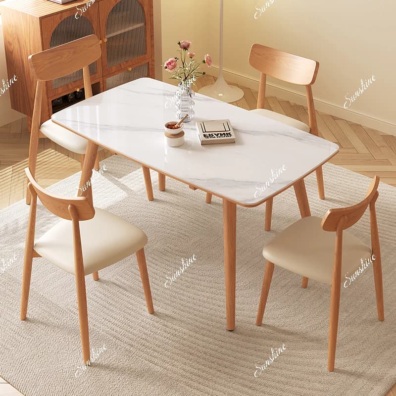 Small apartment solid wood rock slab dining table retractable folding square