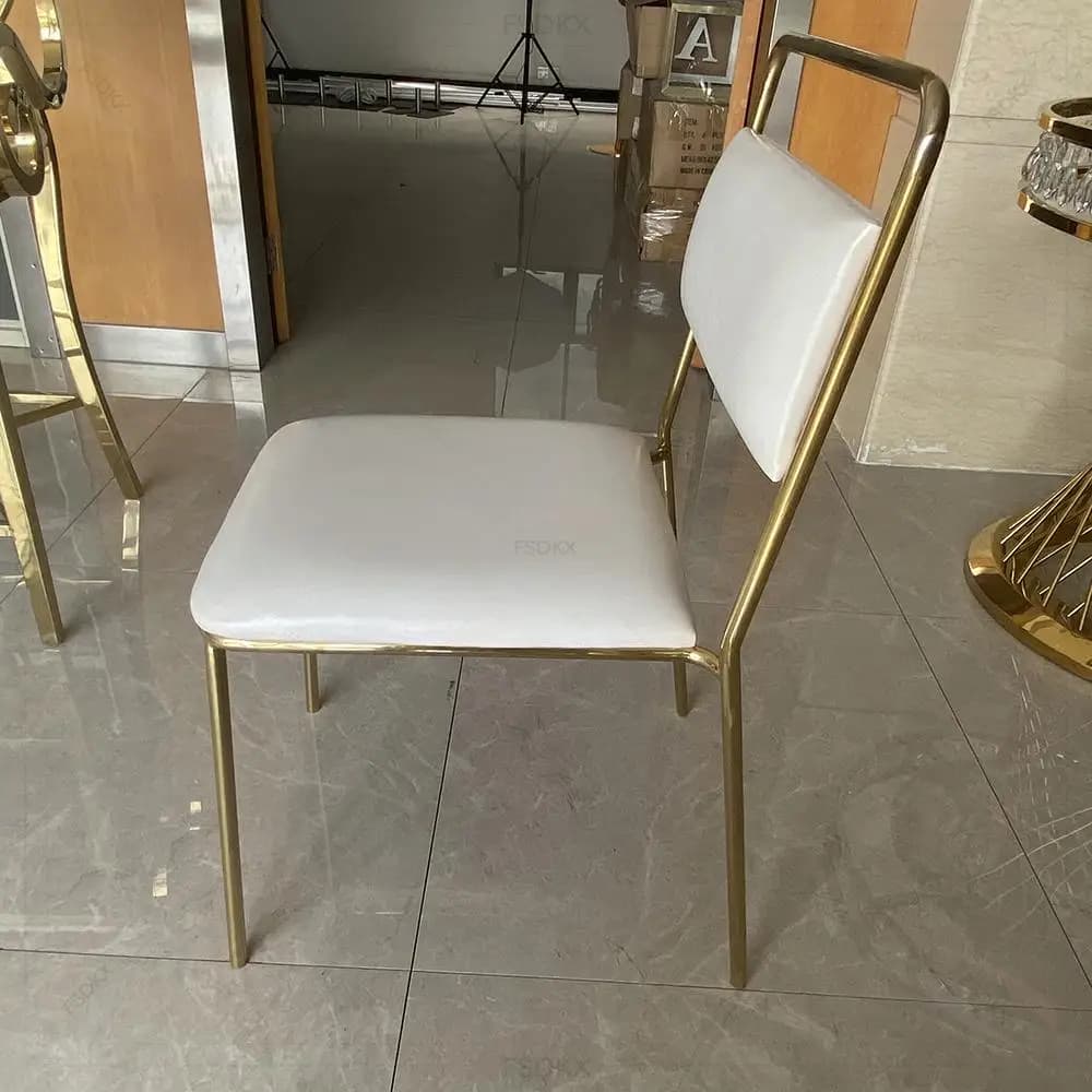 White Velvet Upholstered Gold Stainless Steel Simple Frame Wedding Chair