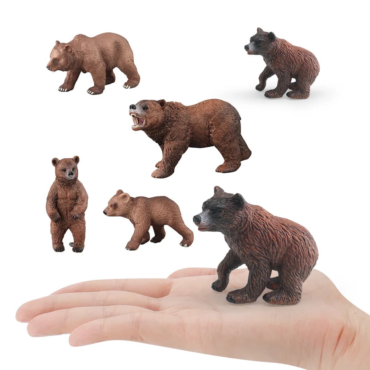 4pcs Fake Giant Brown Bear Wild Bear Model Animal Model MiniaturesToy Set Animal Figurine Decoration Gift Home Decor