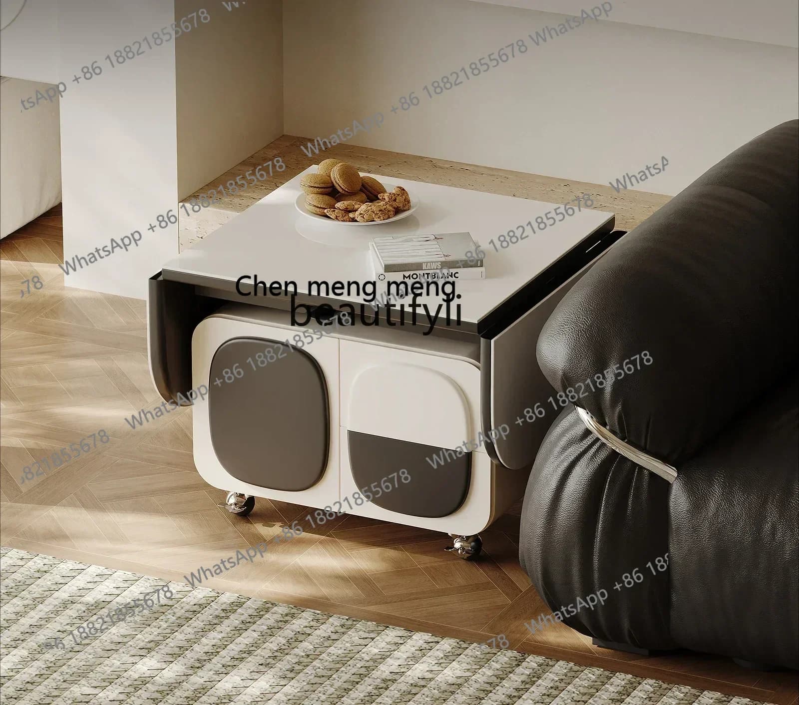 D178   Italian minimalist mobile coffee table liftable folding rock slab multi-functional living room trolley sofa side table