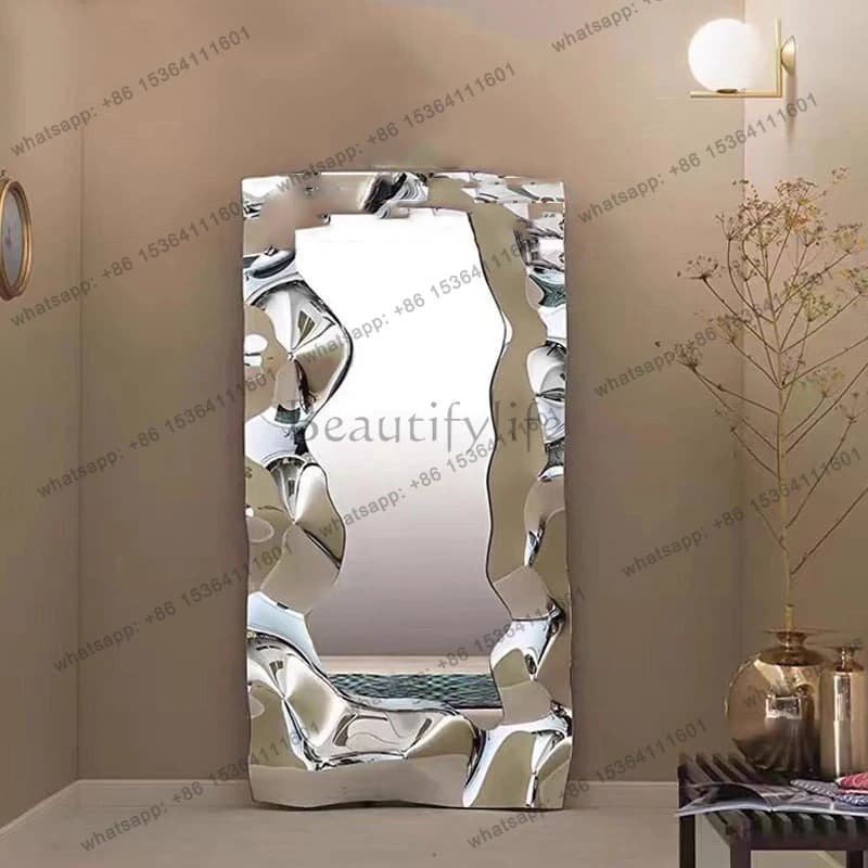 Wavy Standing Mirror Decoration Full Body Aesthetic Girls Long Makeup Mirror Korean Style Bedroom Espelhos Home Decorations