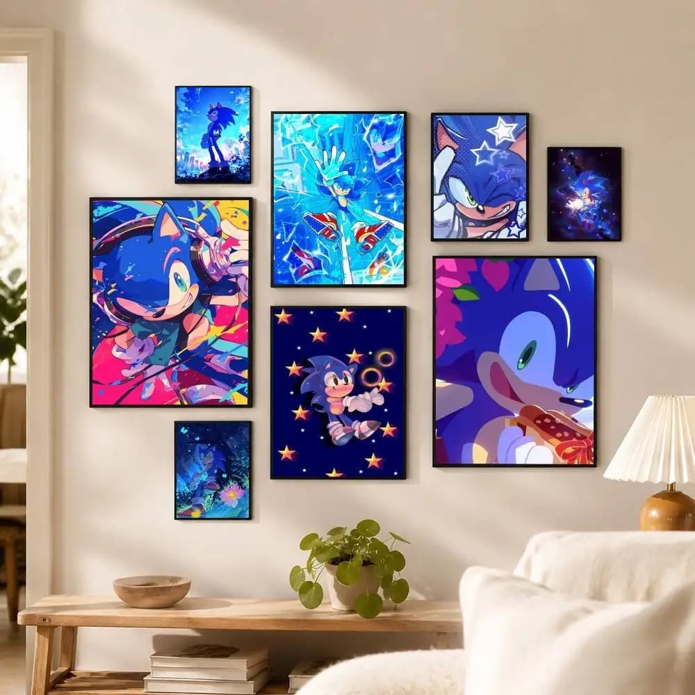 S-Sonic-c T-The H-Hedgehog  Poster High Quality Dorm Living Room Aesthetic Wall Decoration Painting Stickers Gift