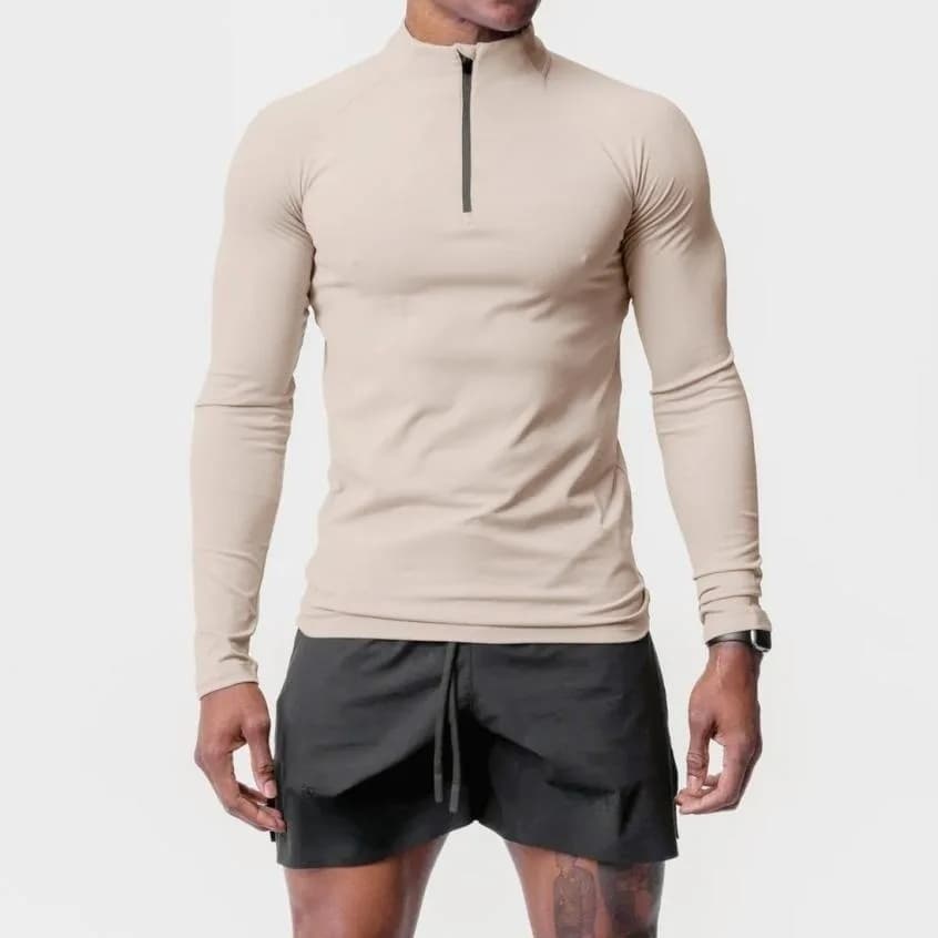 2026 New Men Sports Fitness Top Mock Neck Brushed Slim Fit Half Zip Long Sleeve Base Layer Active Training Running Undershirt