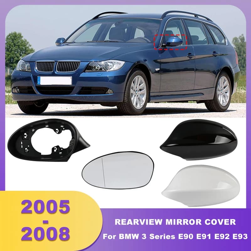 ABS Rearview Mirror Cover Frame Replacement Mirror Glass Lens With Heating For BMW 3 Series E90 E91 E92 E93 2005 2006 2007 2008