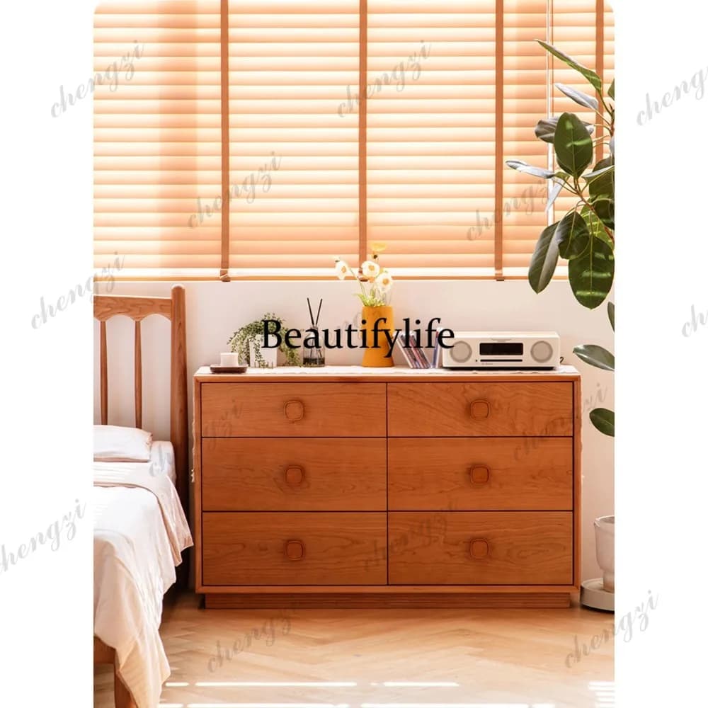 Nordic sugar cube five-bucket/nine-bucket cabinet cherry wood antique bedroom living room locker