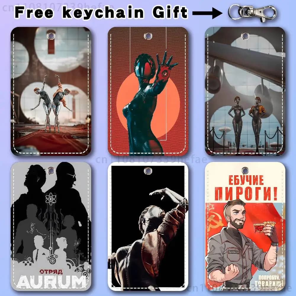 A-Atomic H-Heart Game Rectangle Card Case Keychain Access Card Bag Key Tag Ring Leather Card Holder Key Ring Access