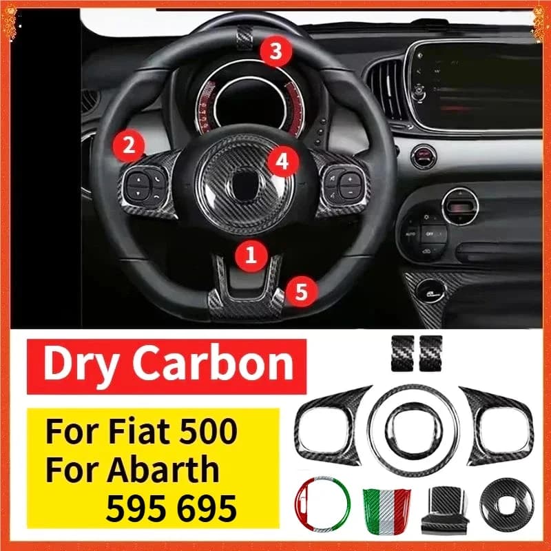 For Fiat 500 For Abarth 595 695 Dry Carbon Fiber 2020-2023 Interior Steering Wheel Controls Bottom Ring Frame Trim Accessories