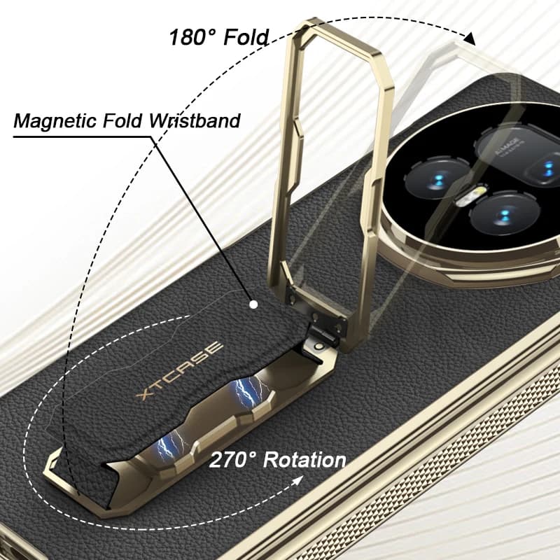Magnetic Hinge Plating Case For Honor Magic V5 Leather Fold Stand Wristband Screen Glass Protective Cover For Magic V5 Case